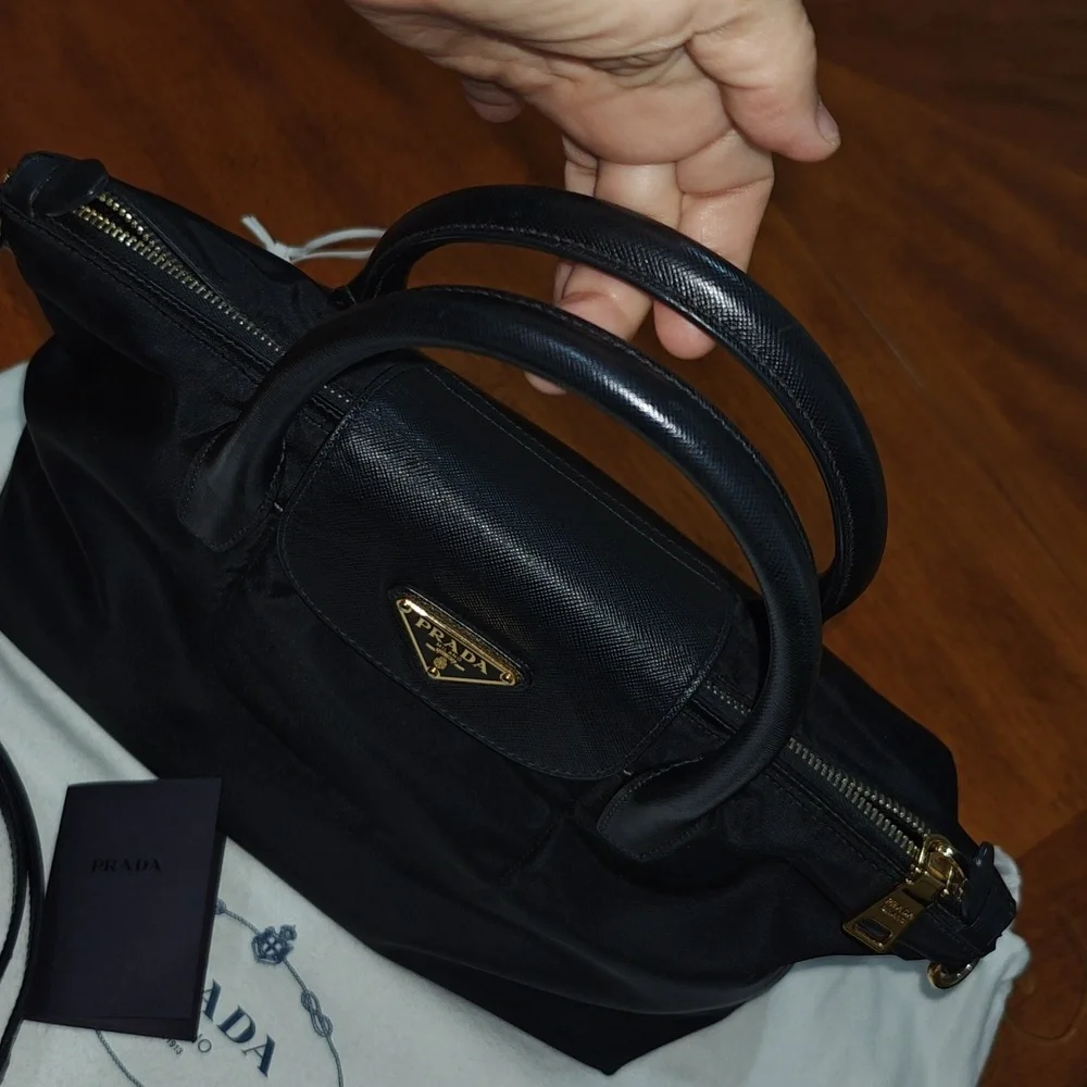 Prada Black Nylon Satchel with Gold Hardware - Picture 7 of 16